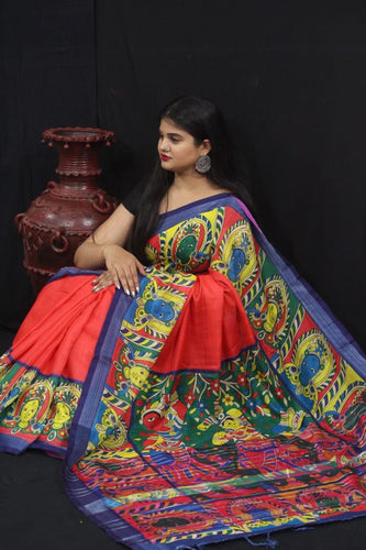 Pursabhar Linen Saree With Kalamkari Digital Print