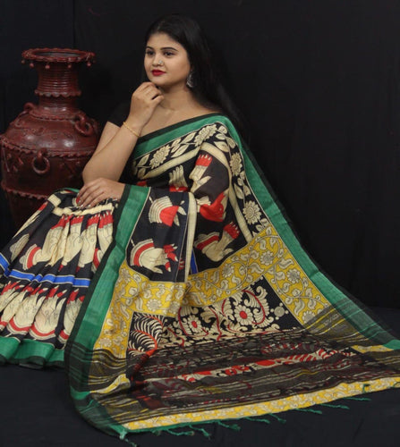 Pursabhar Linen Saree With Kalamkari Digital Print