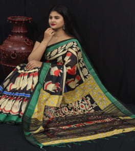 Pursabhar Linen Saree With Kalamkari Digital Print