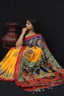 Pursabhar Linen Saree With Kalamkari Digital Print