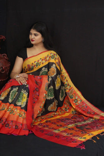 Pursabhar Linen Saree With Kalamkari Digital Print