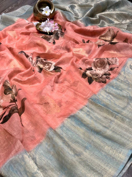 Mushroom Cotton Kalamkari Digital Printed Saree