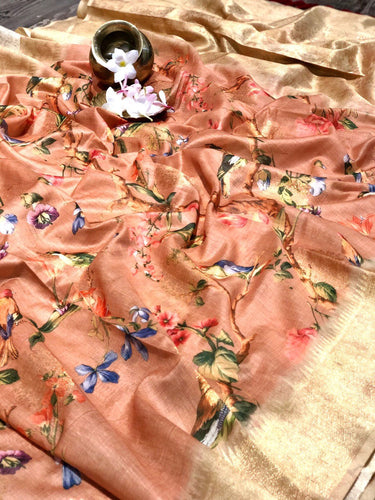 Mushroom Cotton Kalamkari Digital Printed Saree
