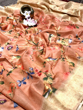Mushroom Cotton Kalamkari Digital Printed Saree